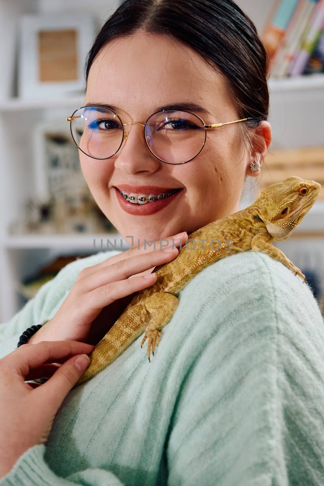 Beautiful Woman Posing with Her Adorable Bearded Dragon Pets by dotshock