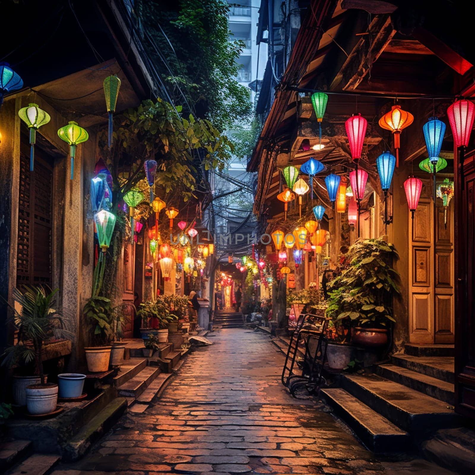 Immerse yourself in the captivating culture and history of Hanoi with this image featuring a magical alleyway adorned with vibrant lanterns. Follow the lantern-lit path to discover a tucked-away museum filled with ancient artifacts, surrounded by a burst of colors and local flavors. Experience the hidden gems of Hanoi and be amazed by the unexpected wonders this enchanting city has to offer.