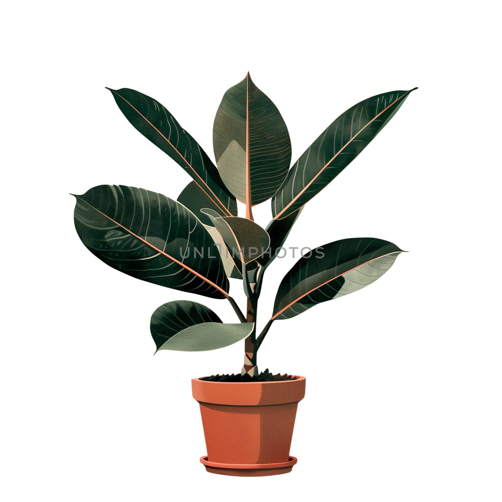 Isolated illustration of a rubber plant in pot ai generated element