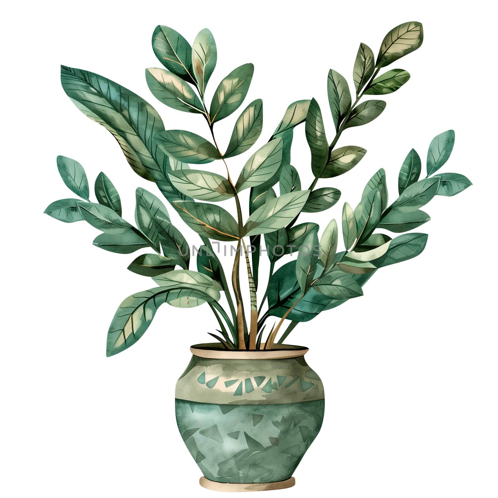 Isolated illustration of a ZZ plant in pot ai generated element