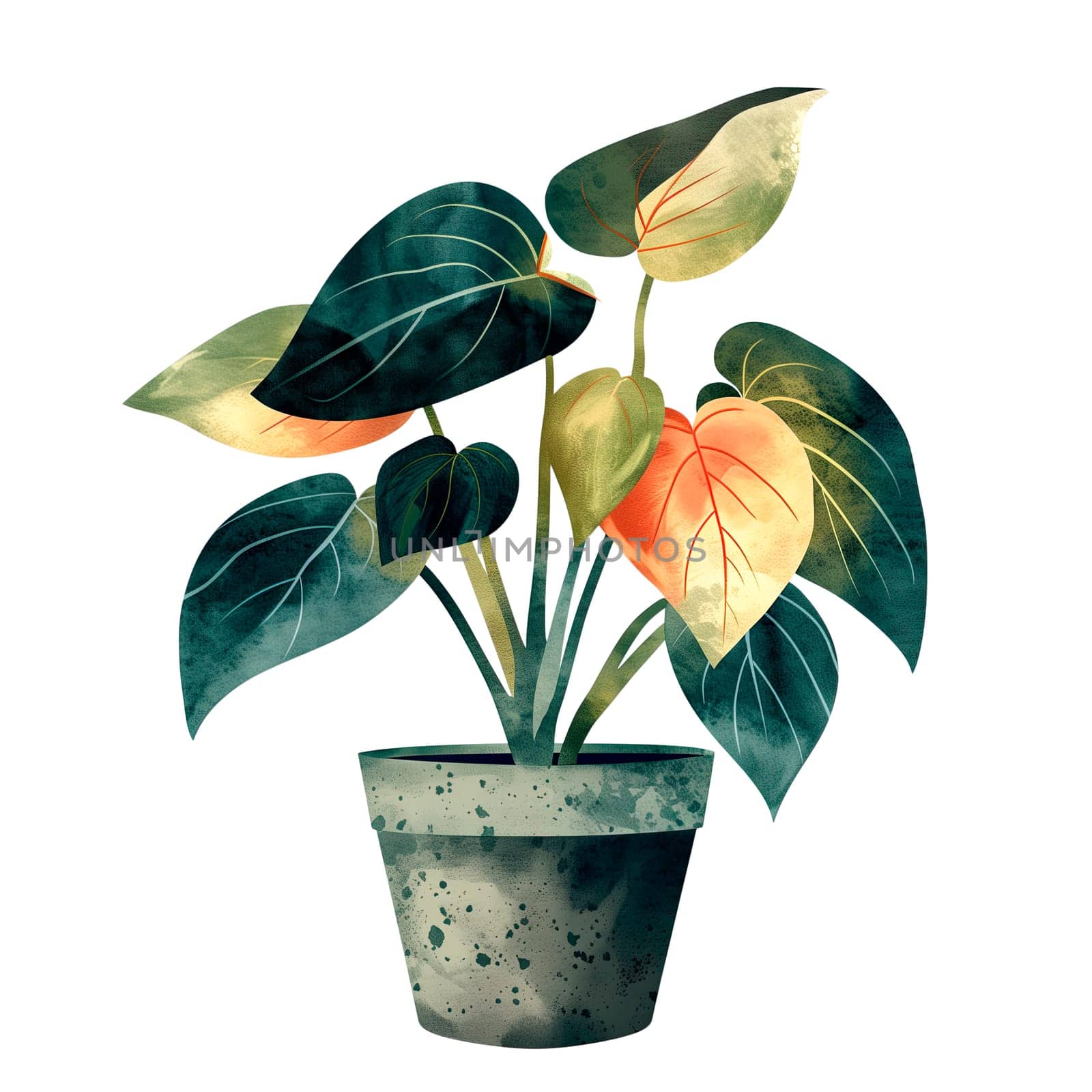 Isolated illustration of a philodendron in pot ai generated element