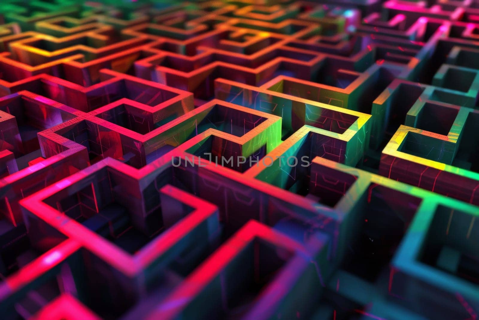 A colorful abstract maze, abstract vibrant Labyrinth background.