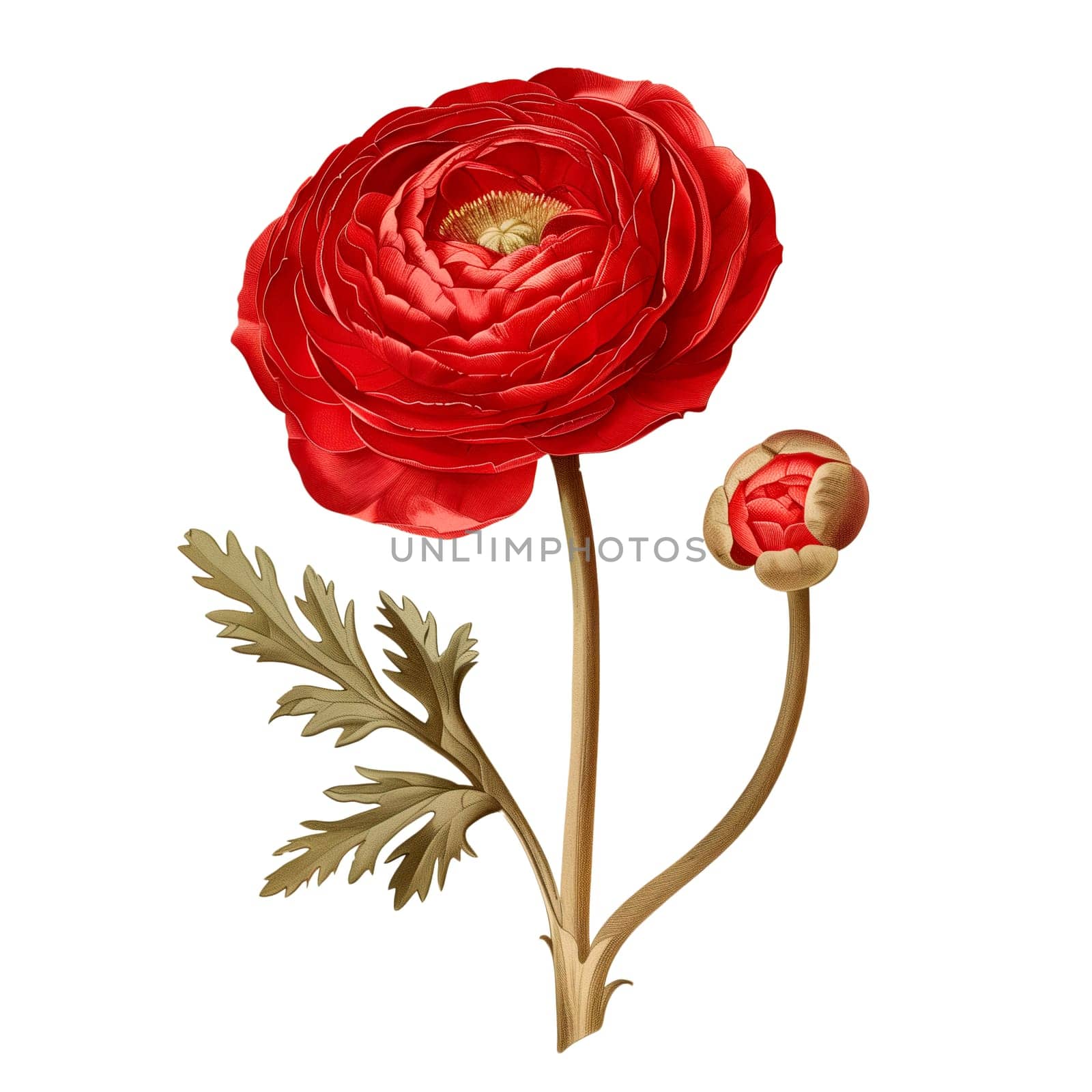 Isolated illustration of red ranunculus flower ai generated element