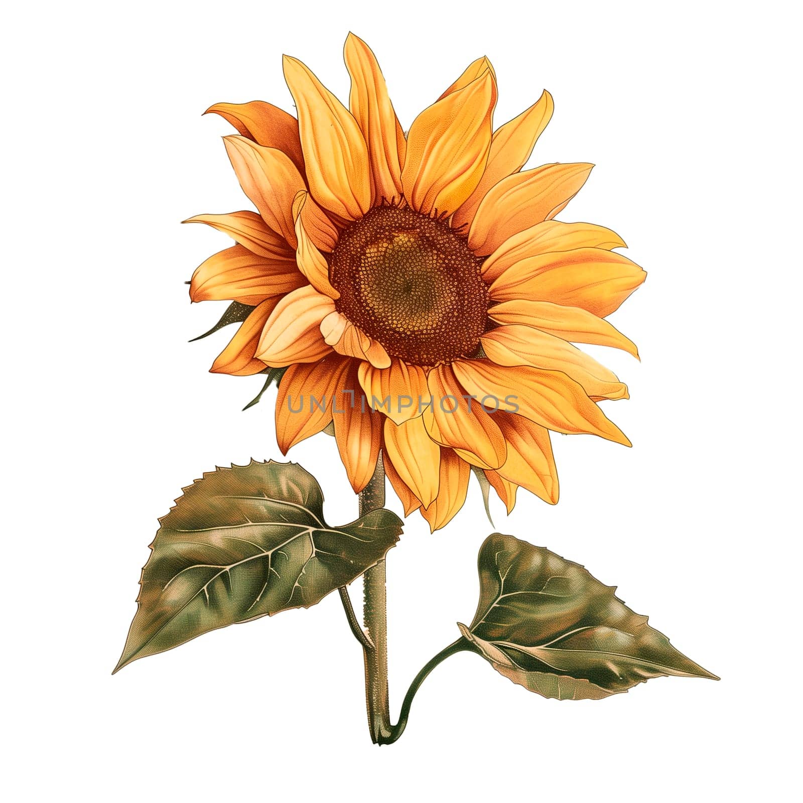 Isolated illustration of single sunflower ai generated element