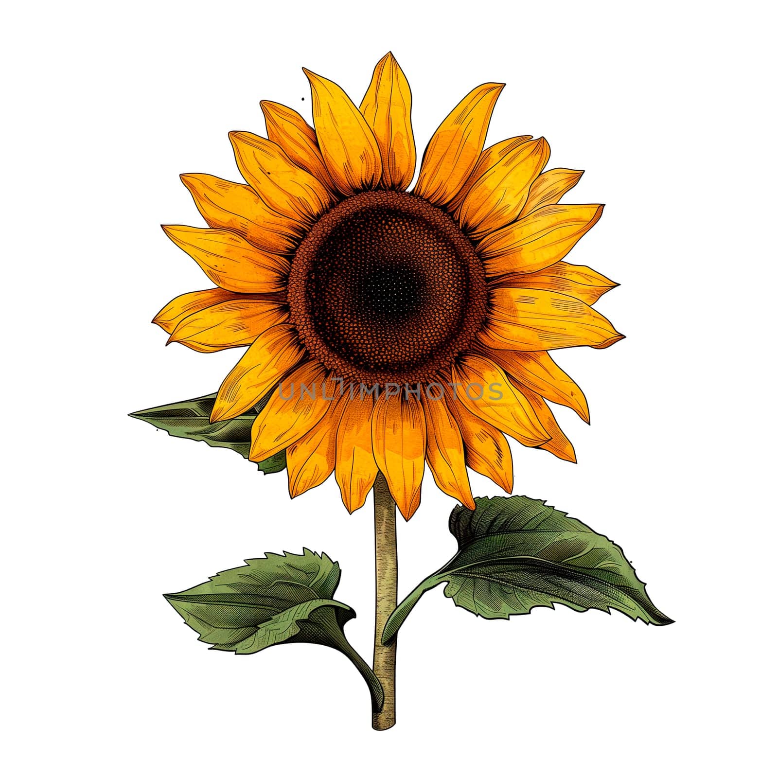 Isolated illustration of single sunflower ai generated element