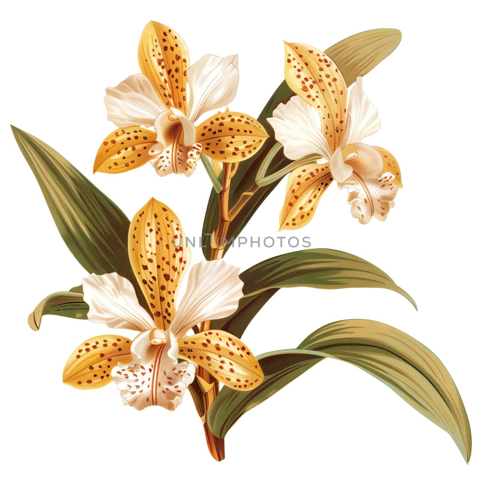 Isolated illustration of yellow orchid flower by Dustick