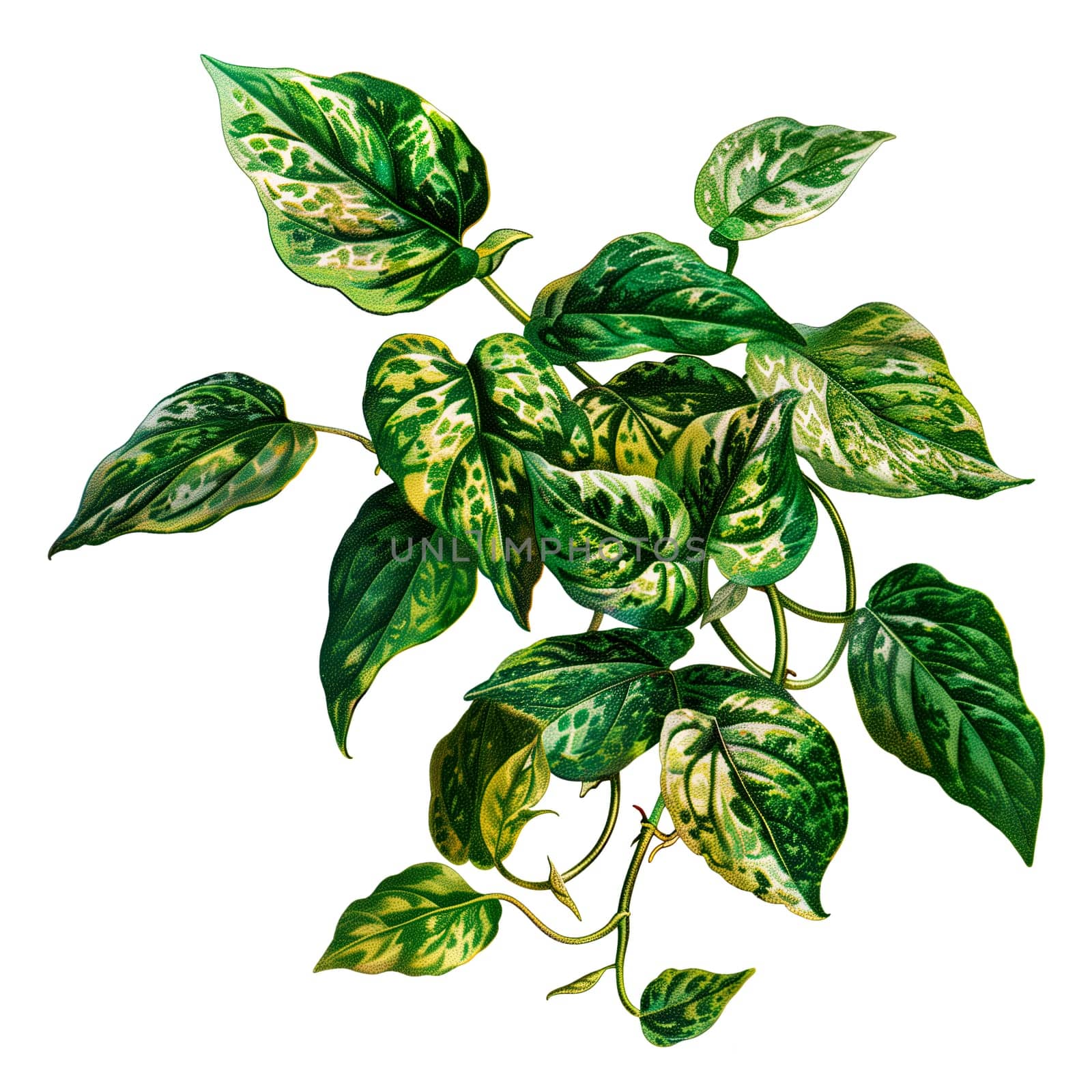 Isolated illustration of pothos plant branch ai generated element
