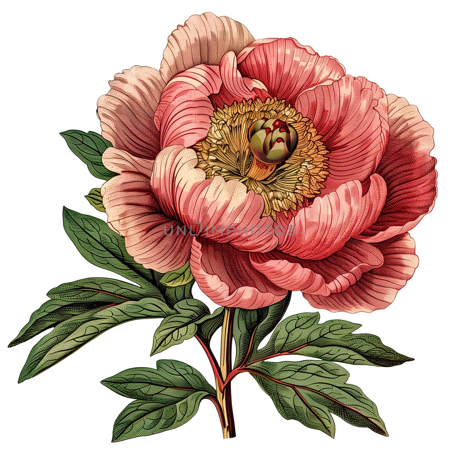 Isolated illustration of red peony flower by Dustick