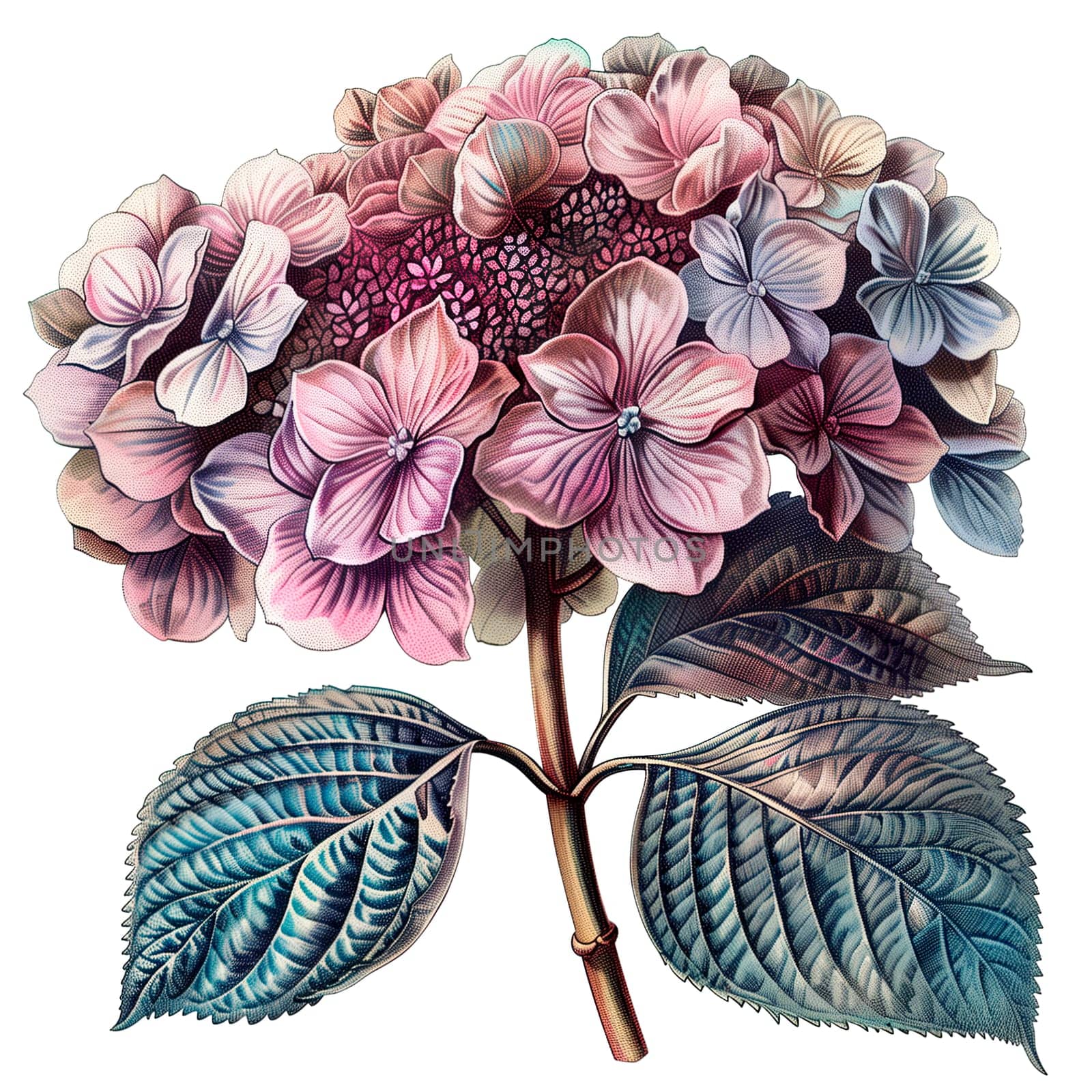 Isolated illustration of hydrangea with purple petal ai generated floral element