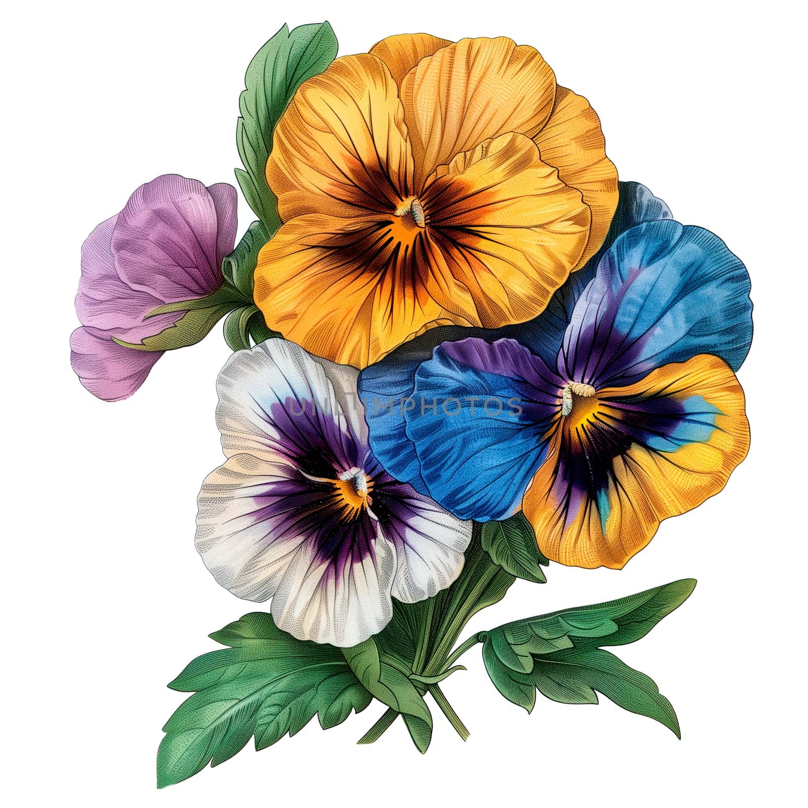 Isolated illustration of colorful pansy flower ai generated element