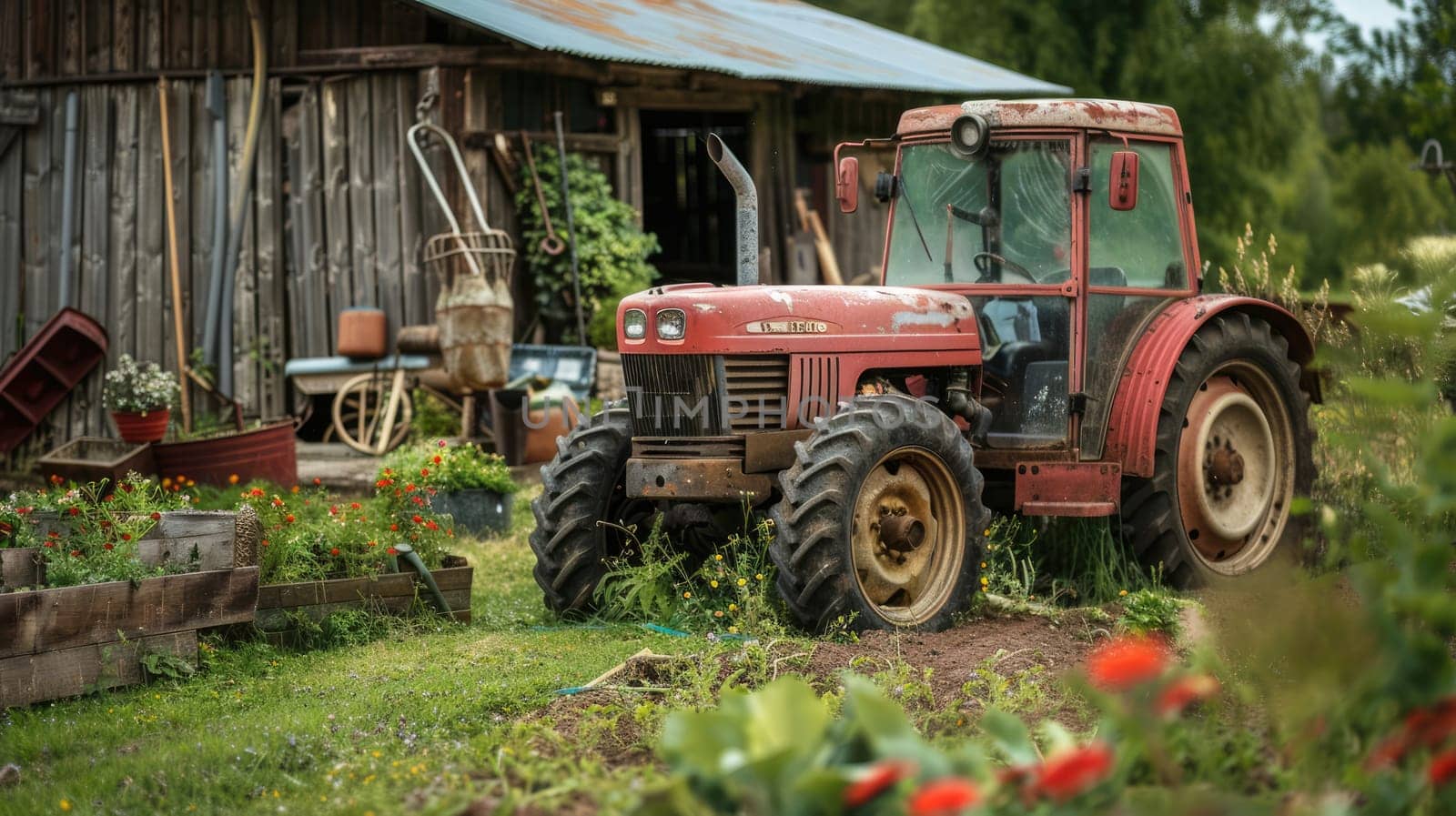 Tractor and garden tools for farmer by natali_brill