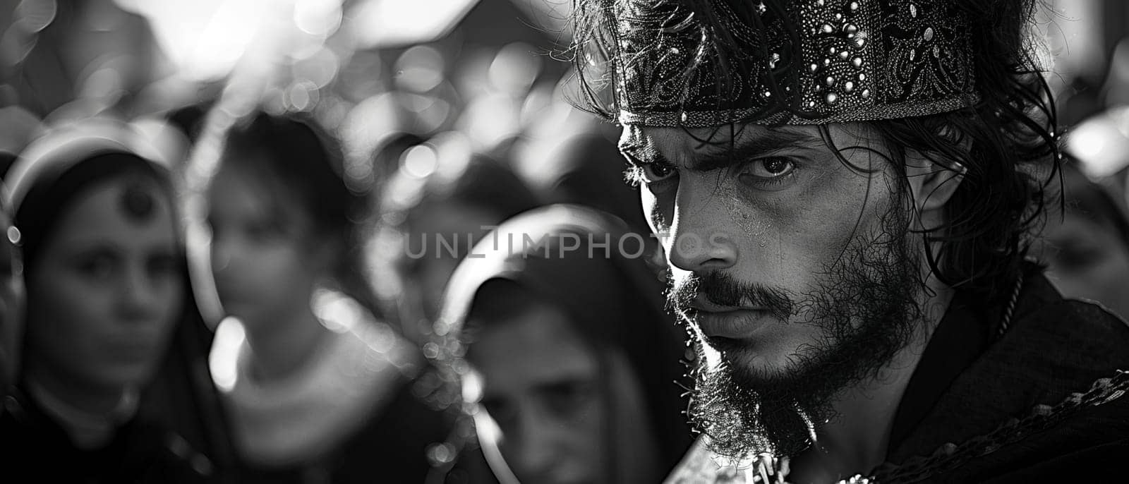 Street photographer's black-and-white capture of solemn Good Friday procession in old city.