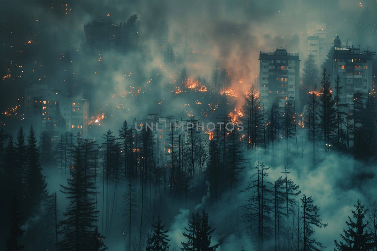 Fire in the forest during a drought, the city is covered in smoke by Sd28DimoN_1976