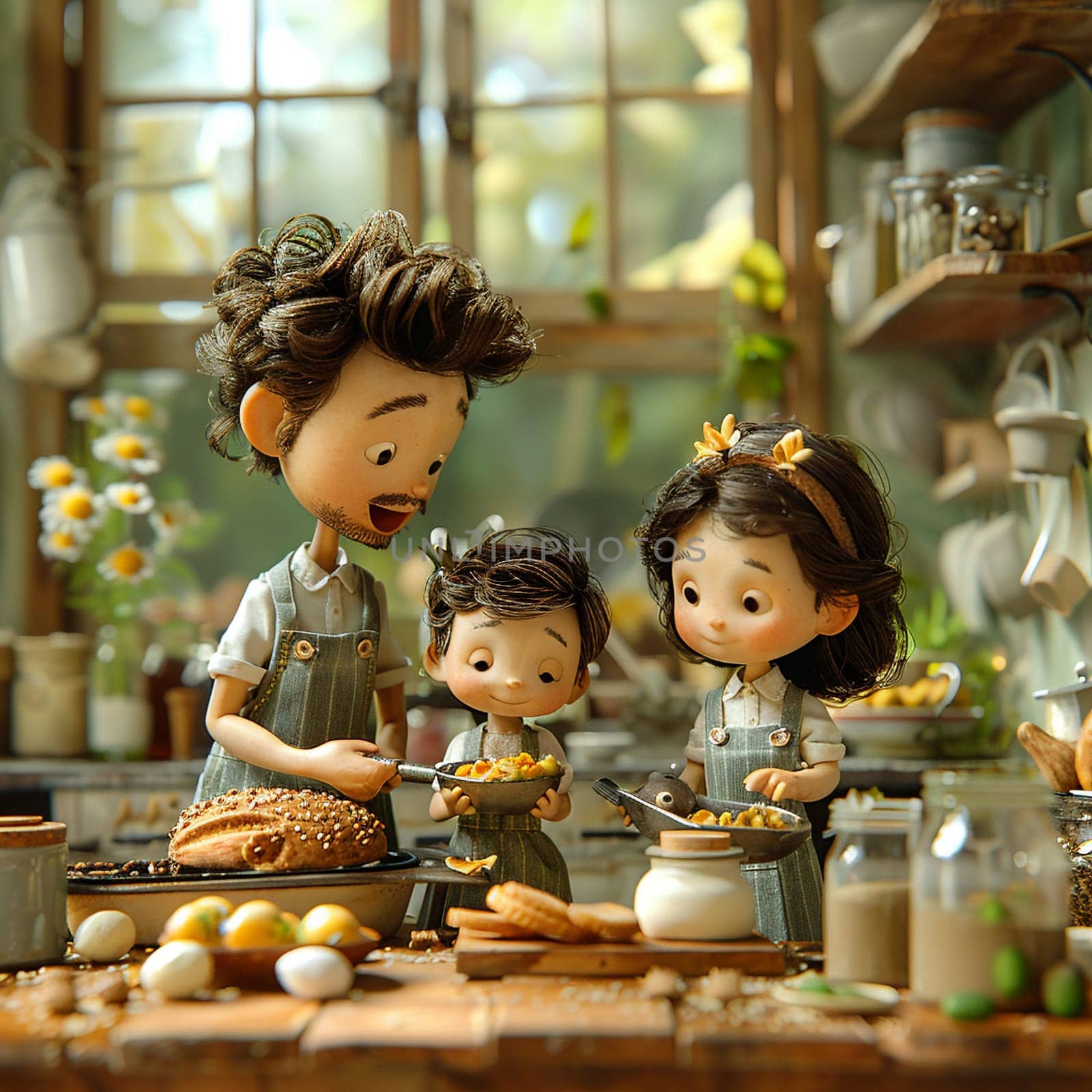 Stop-motion scene of family preparing feast for cozy Easter celebration. by Benzoix