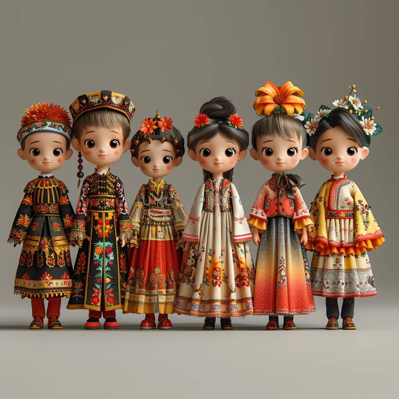 Poster series featuring traditional outfits from around world for multicultural Martisor celebration