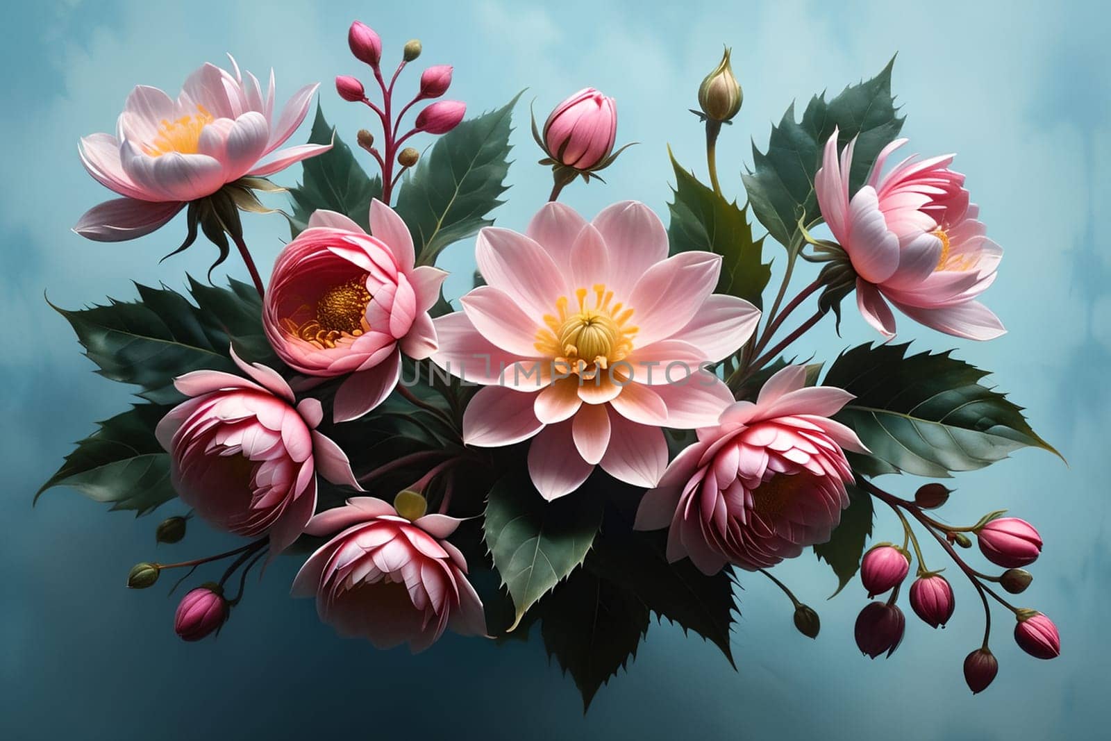 Abstract background of pink asters. AI generated image.