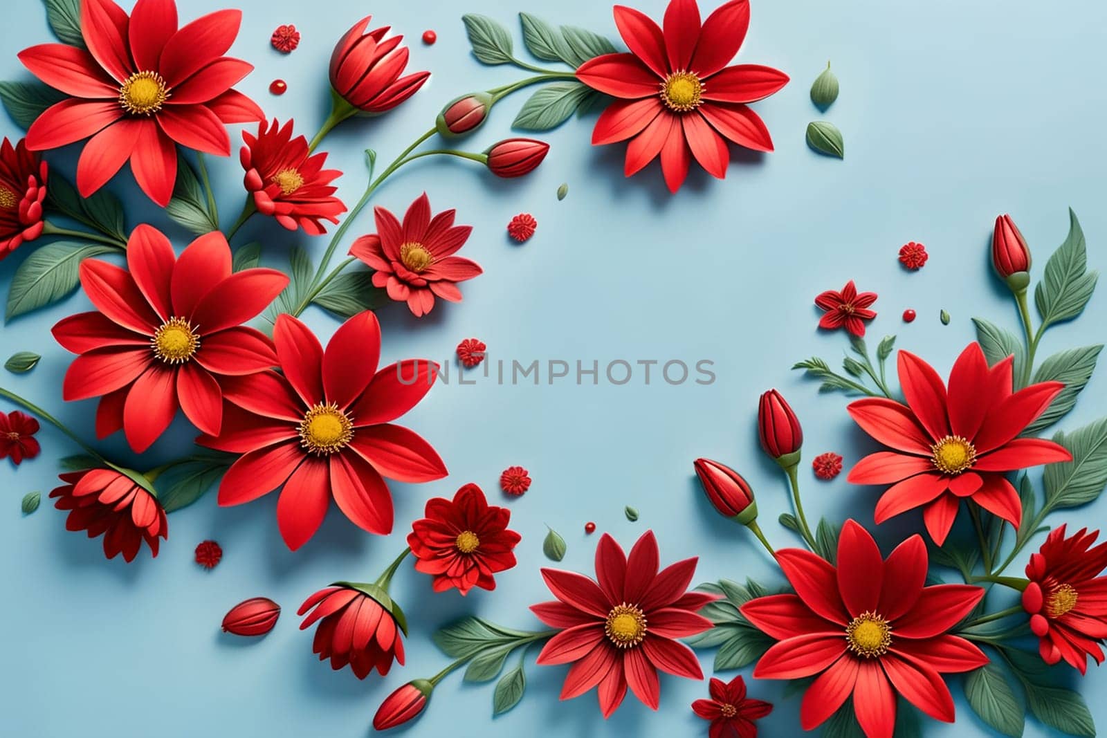 beautiful abstract background with bright flowers. AI generated image.