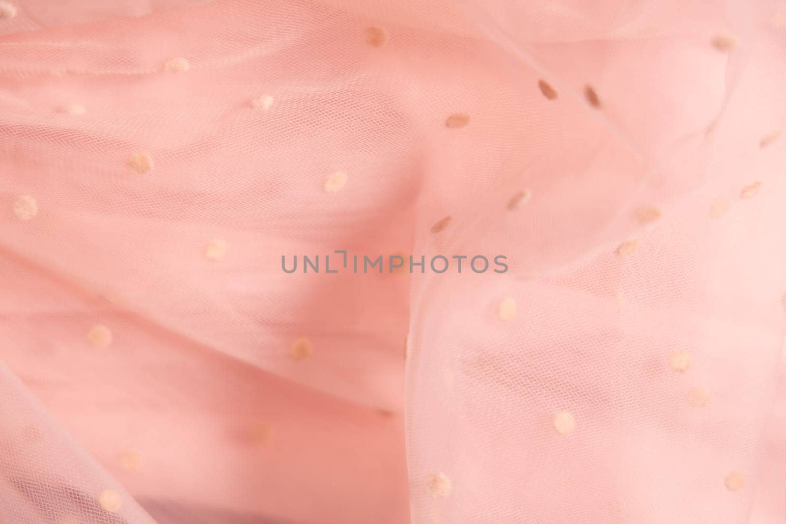 Tulle fabric texture background, textile pattern, pink polka dot on tulle, copy space by Ri6ka