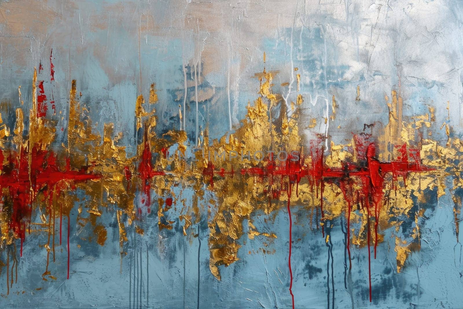 An abstract picture of gold, blue and red color painted on background. AIGX01. by biancoblue
