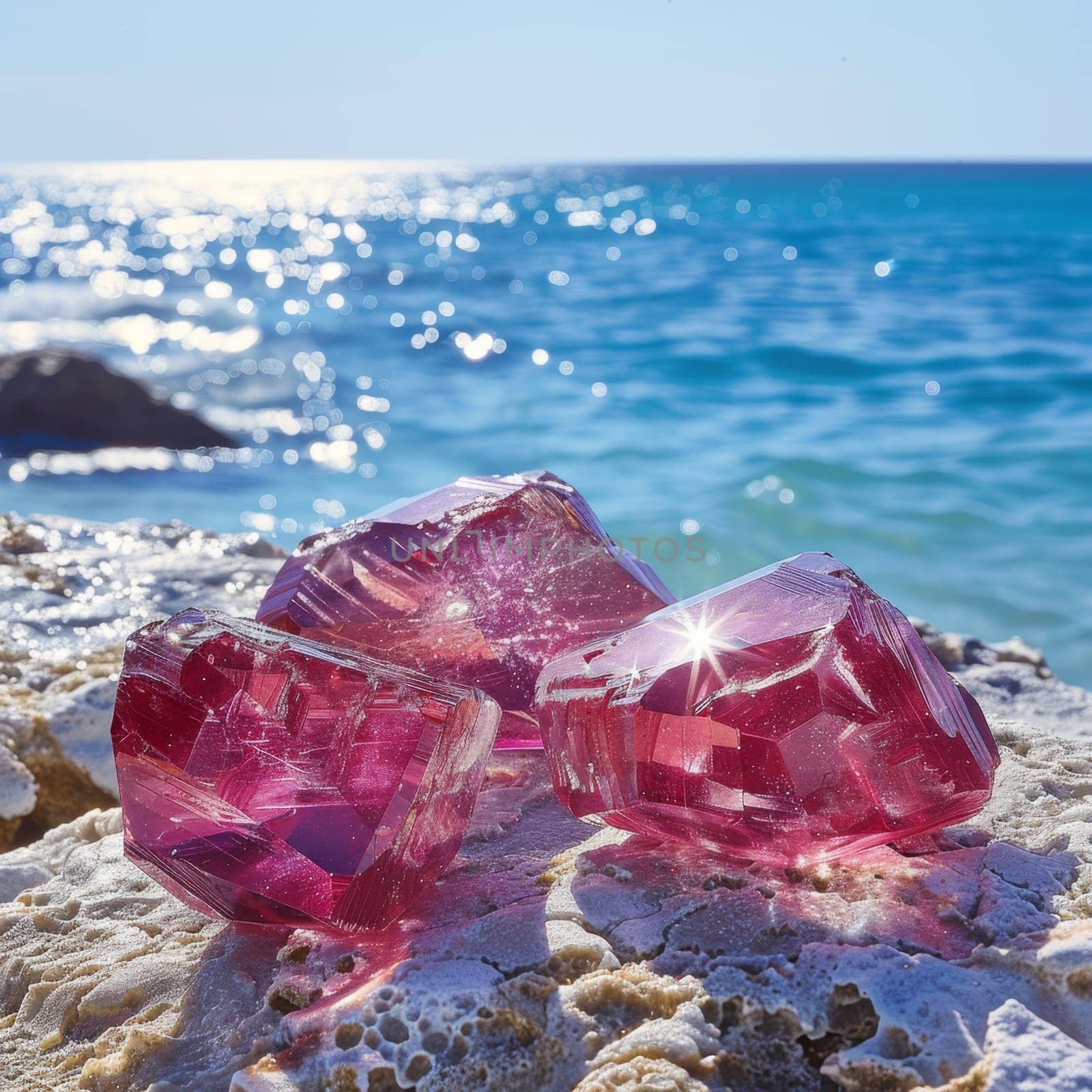 Natural shining glass stones on the seashore. The beach with glass stones.