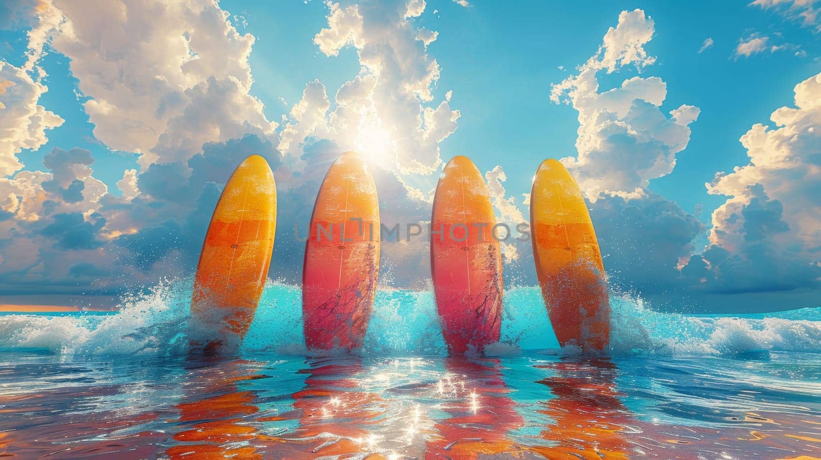 A set of SUP boards on the background of the sea. Active leisure.