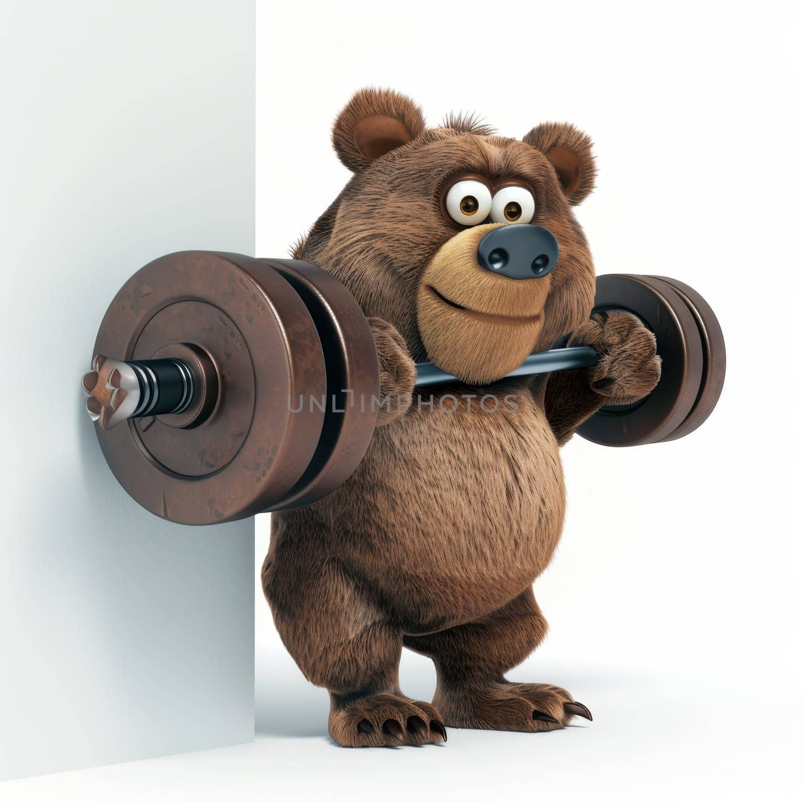 a bear with dumbbells on a white background. 3d illustration.