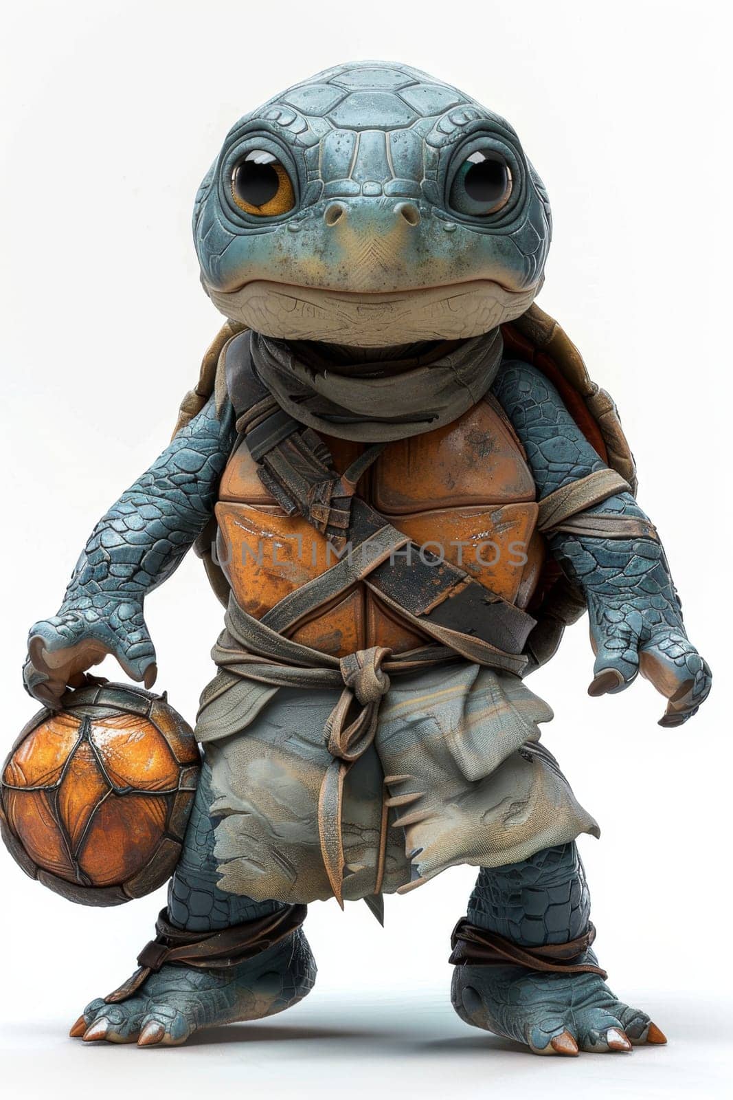 The cartoon character is an athlete turtle on a white isolated background. 3d illustration.