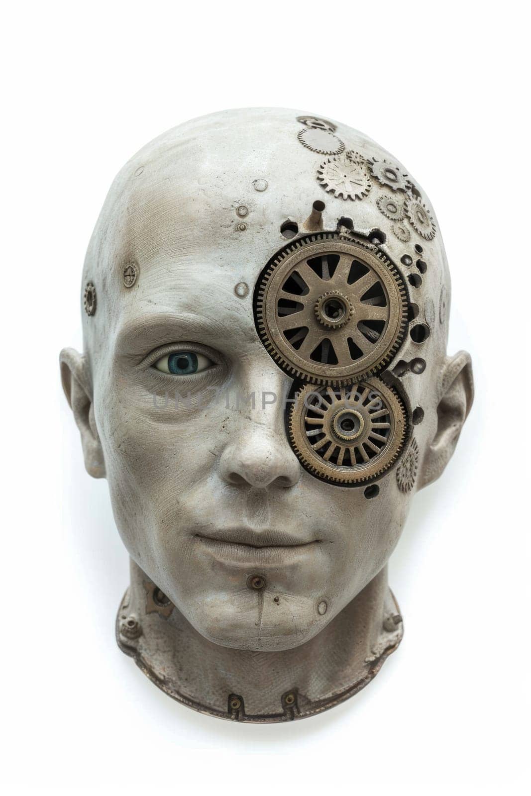 A human head with a toothed clockwork mechanism. The concept of thinking, decision-making by Lobachad