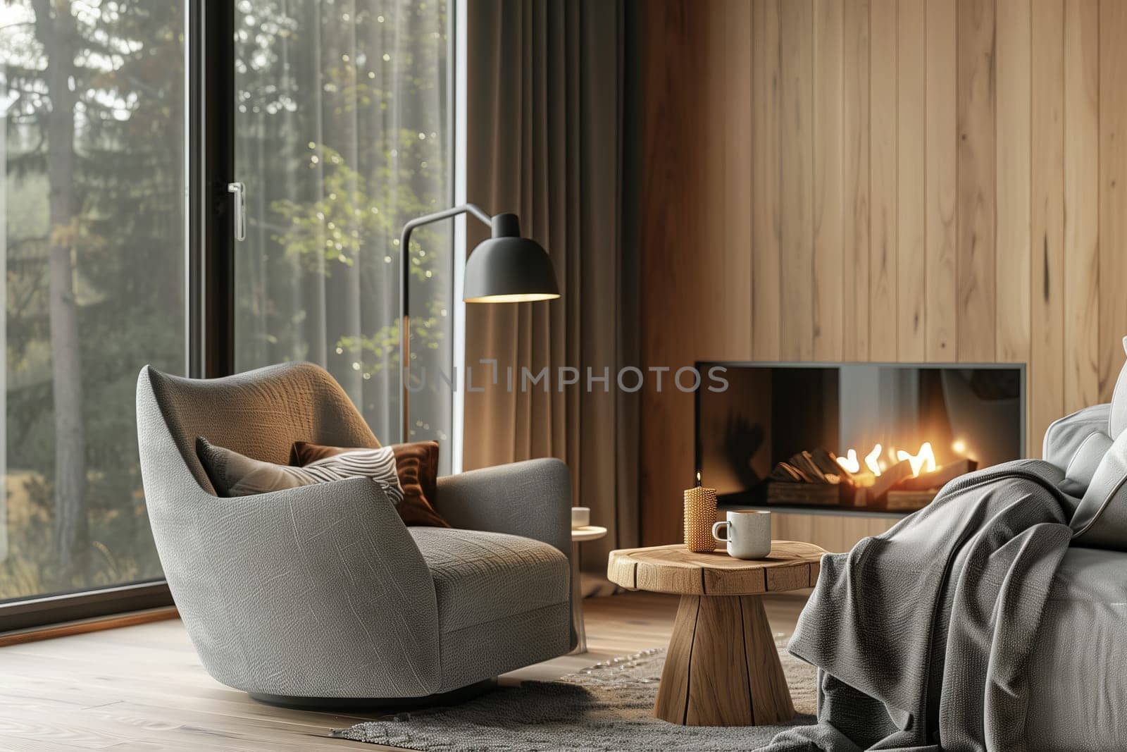 A cozy living room in a house with hardwood flooring, a fireplace, and a comfortable chair, creating a warm and inviting interior design