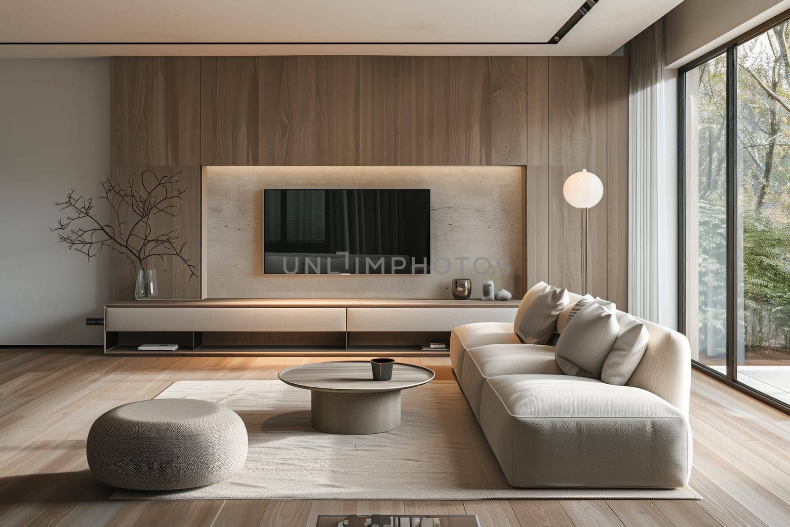 A cozy living room in a house with hardwood flooring, featuring a wood coffee table, comfortable couch, and a television for entertainment