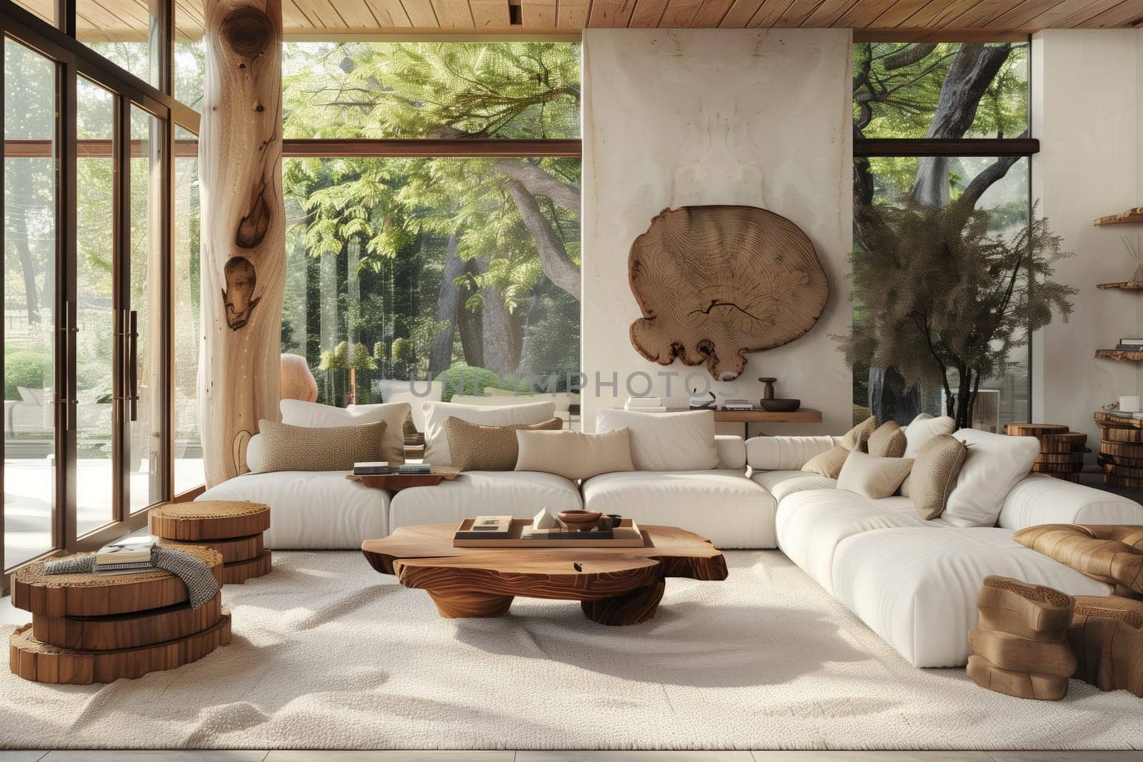 A living room in a building with hardwood flooring, furnished with furniture and a wooden coffee table. The ambiance is cozy and inviting