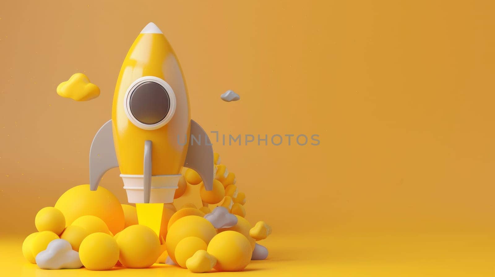 Rocket in 3d render cartoon gray and yellow for design composition. by golfmerrymaker