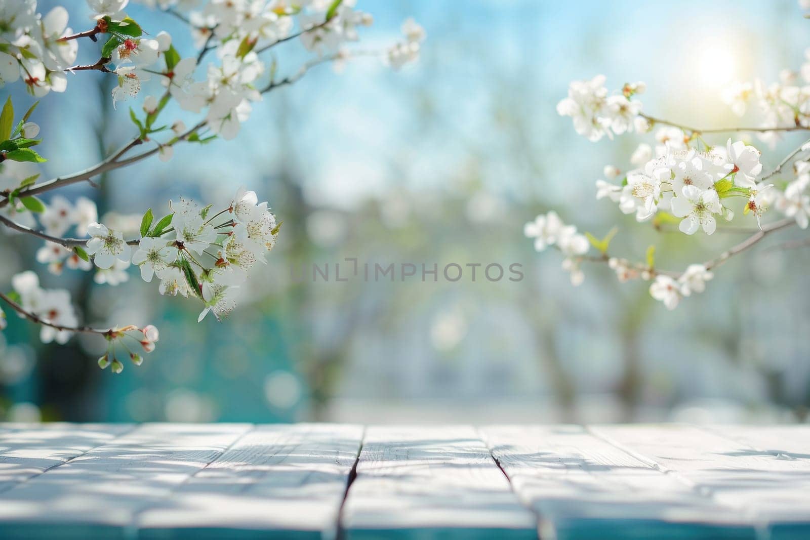 Wood table soft spring background..