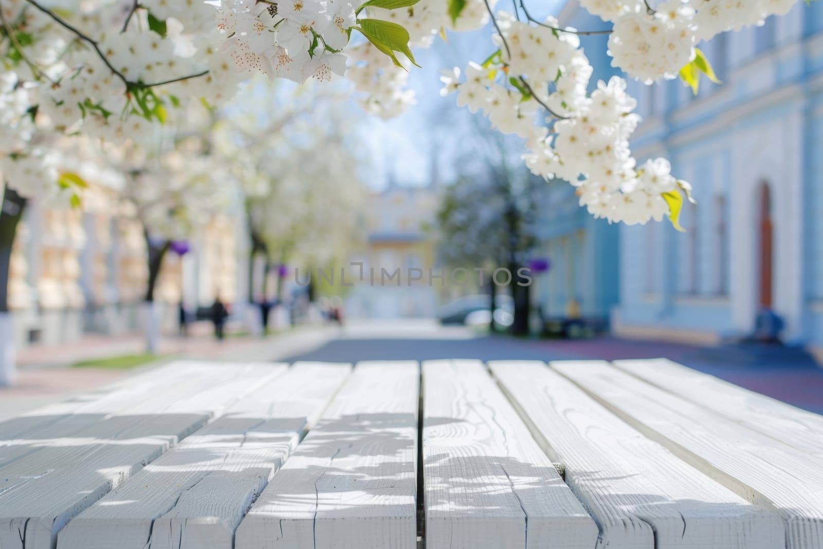 Wood table soft spring background..