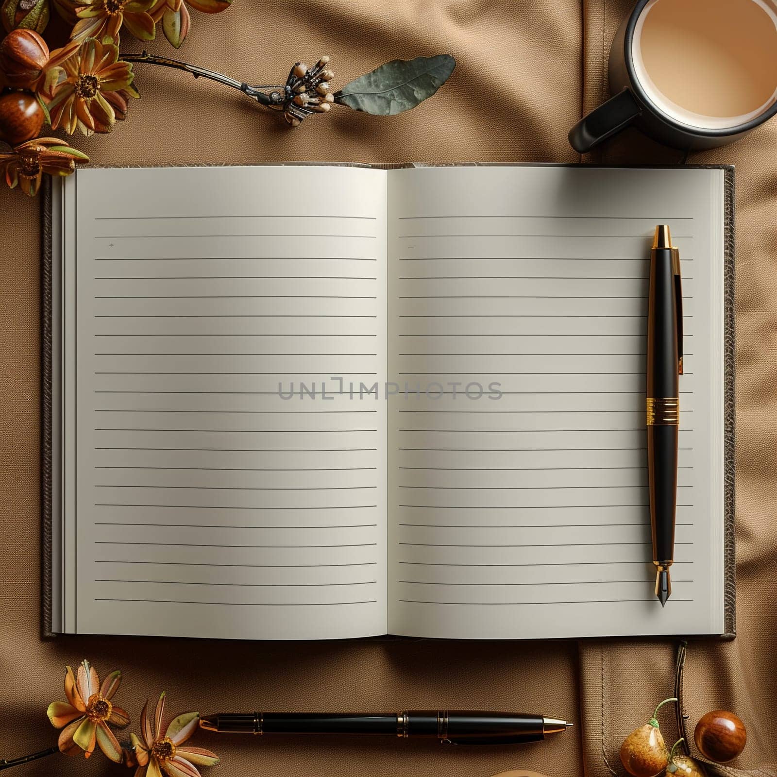 Flat Lay Notebook Mockup, open and closed for stationery and design.