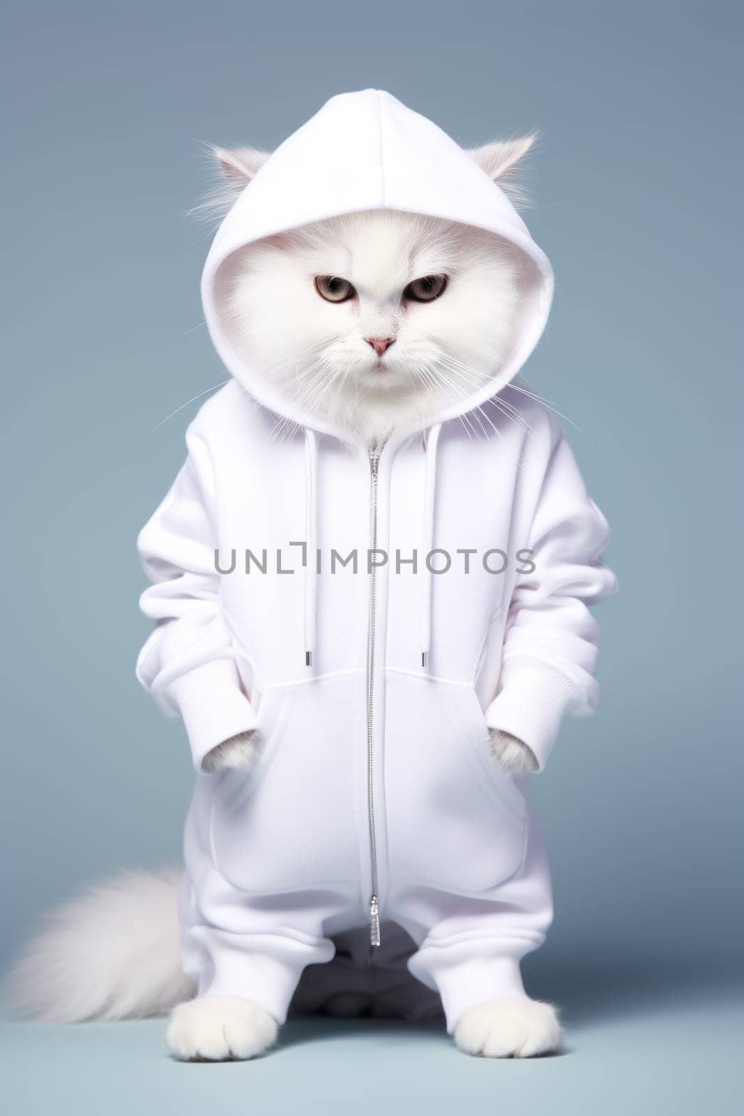 Cute cat portrait. dressed in white hoodie sweater. AI Generative ..