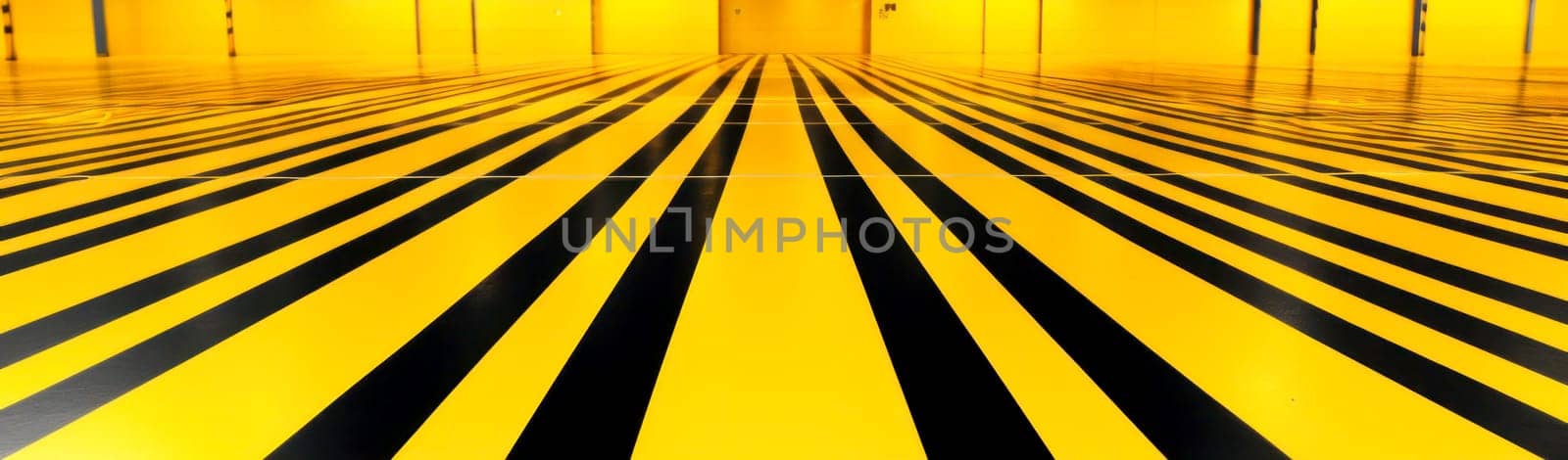a yellow and black striped floor with a black and white stripe. generative ai.