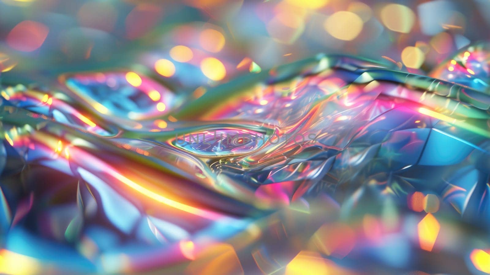 The rainbow hologram abstract picture in form of the brightly glittering wave that seems like liquid yet looks solid at the same time and also bright with the source of the light of itself. AIGX01.