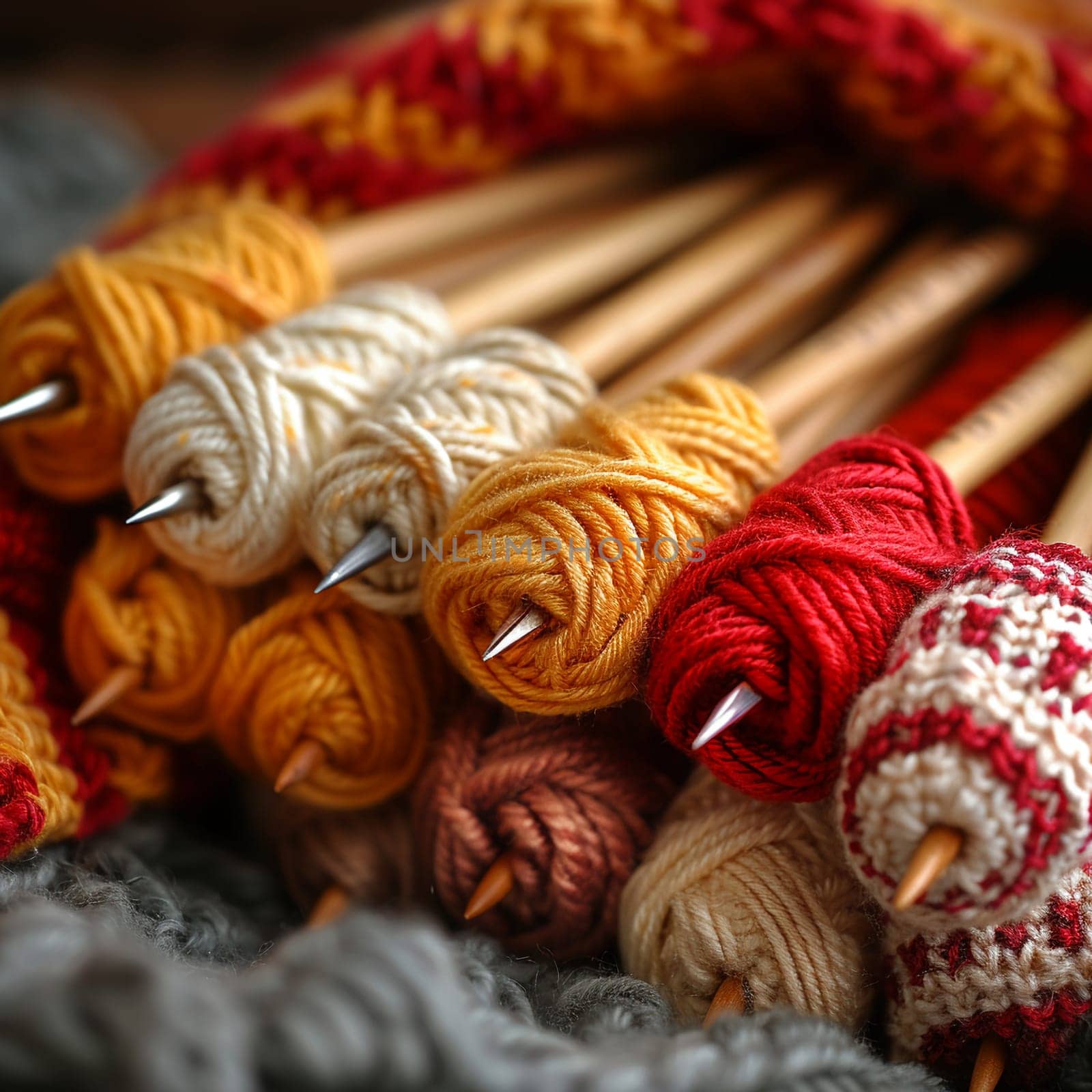 Close-up of knitting needles and wool, symbolizing creativity and craftsmanship.