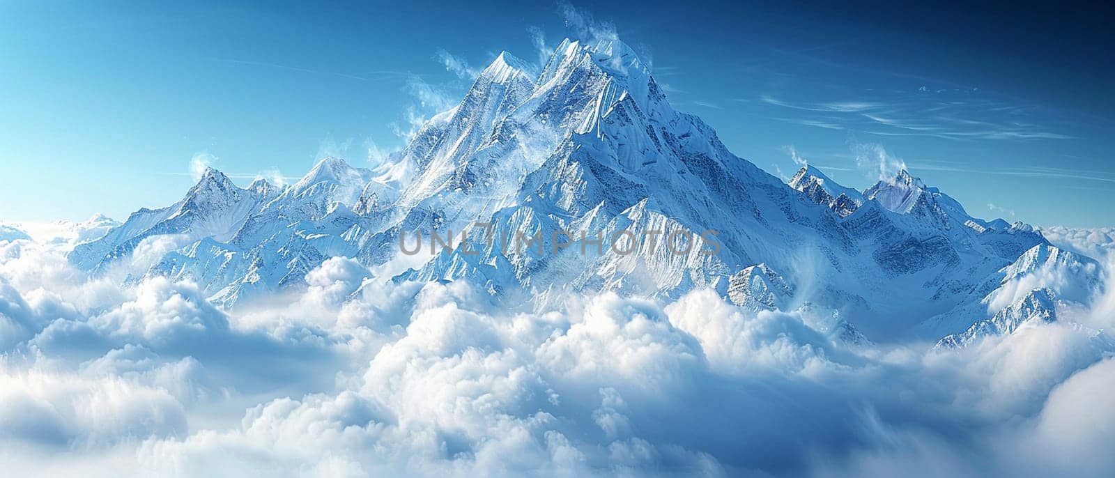 Snow-covered mountain peaks under clear blue sky, inspiring adventure and tranquility.