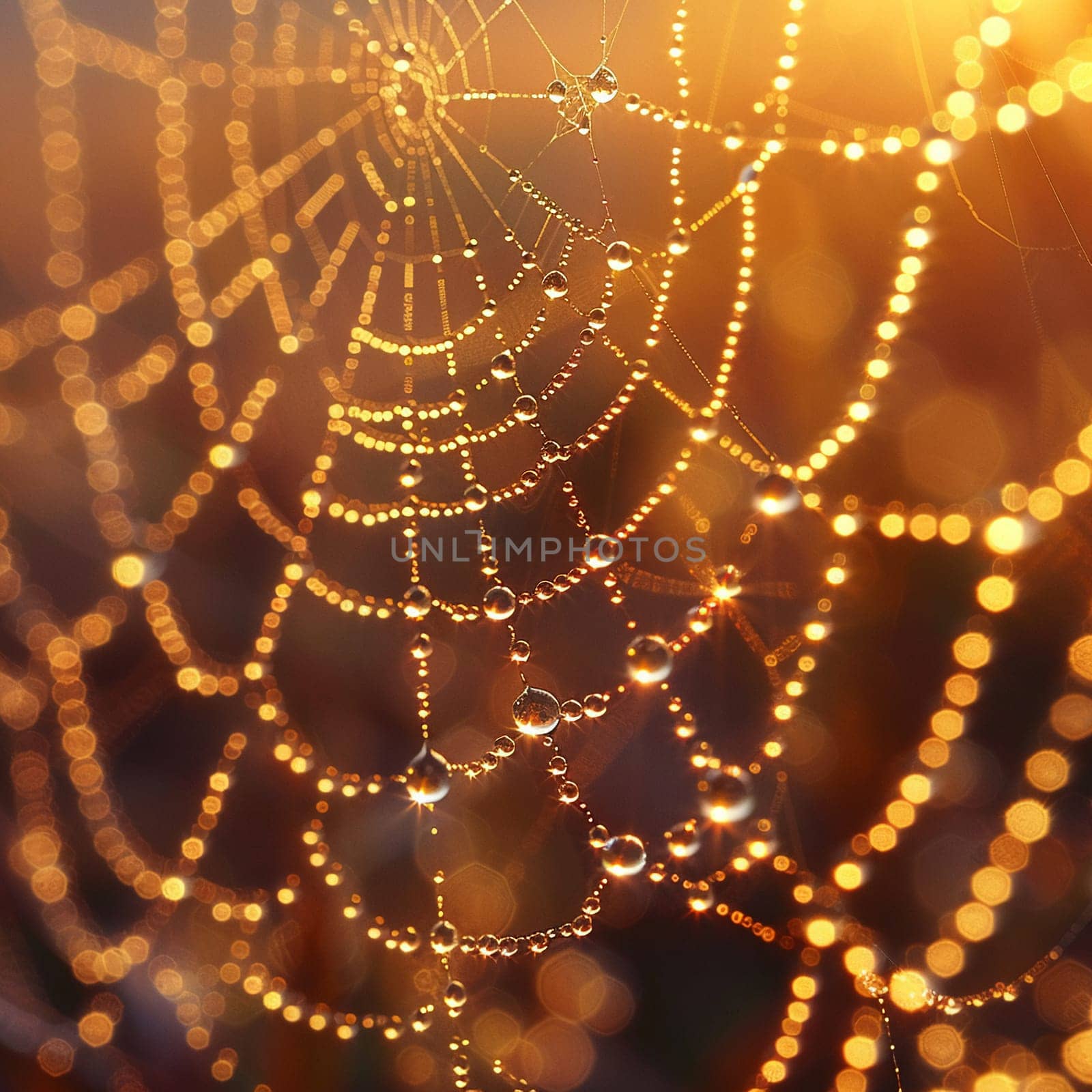 Perfectly round dew drops on spider webs, showcasing natural precision.