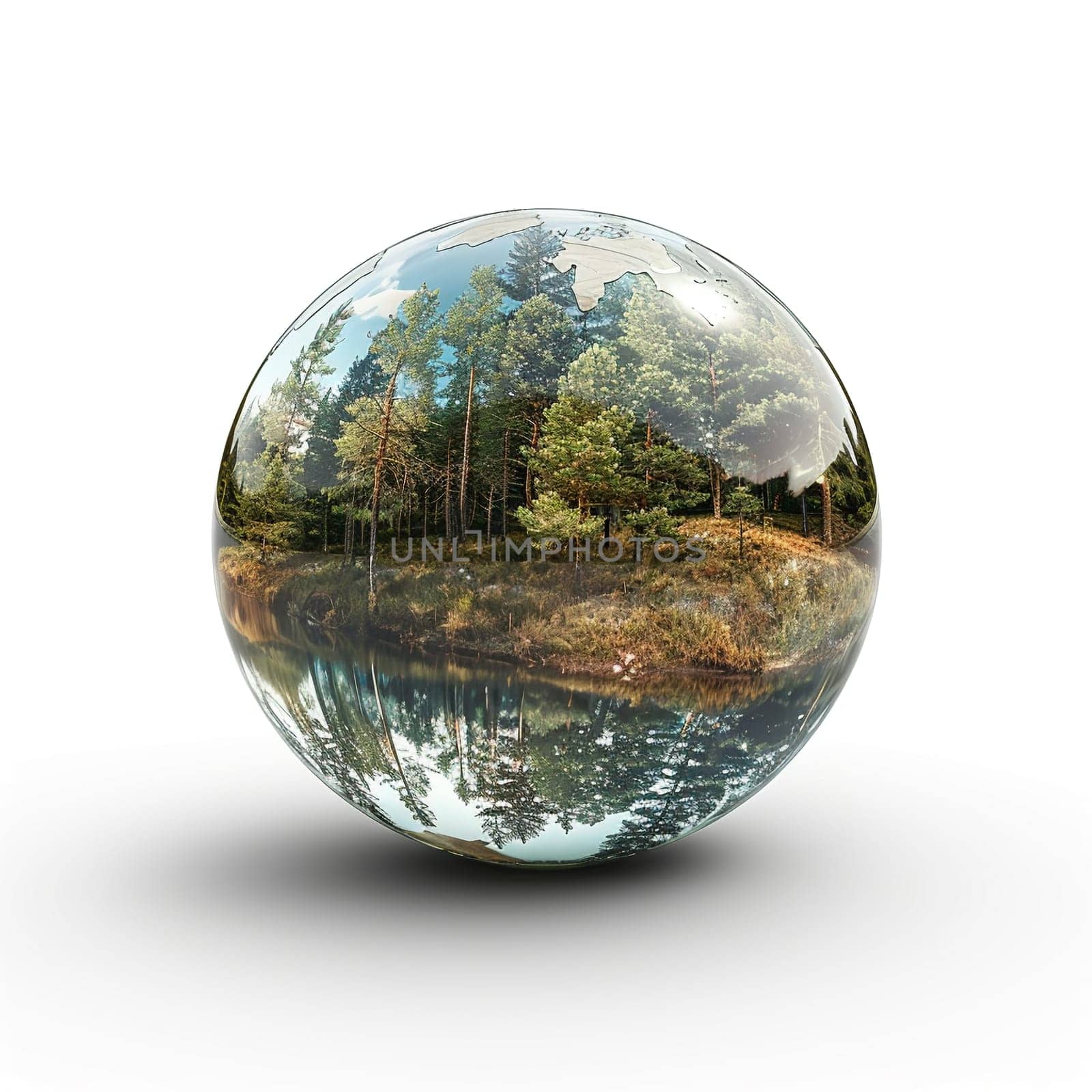 Glass globe reflecting the surrounding environment, symbolizing perspective and world awareness.