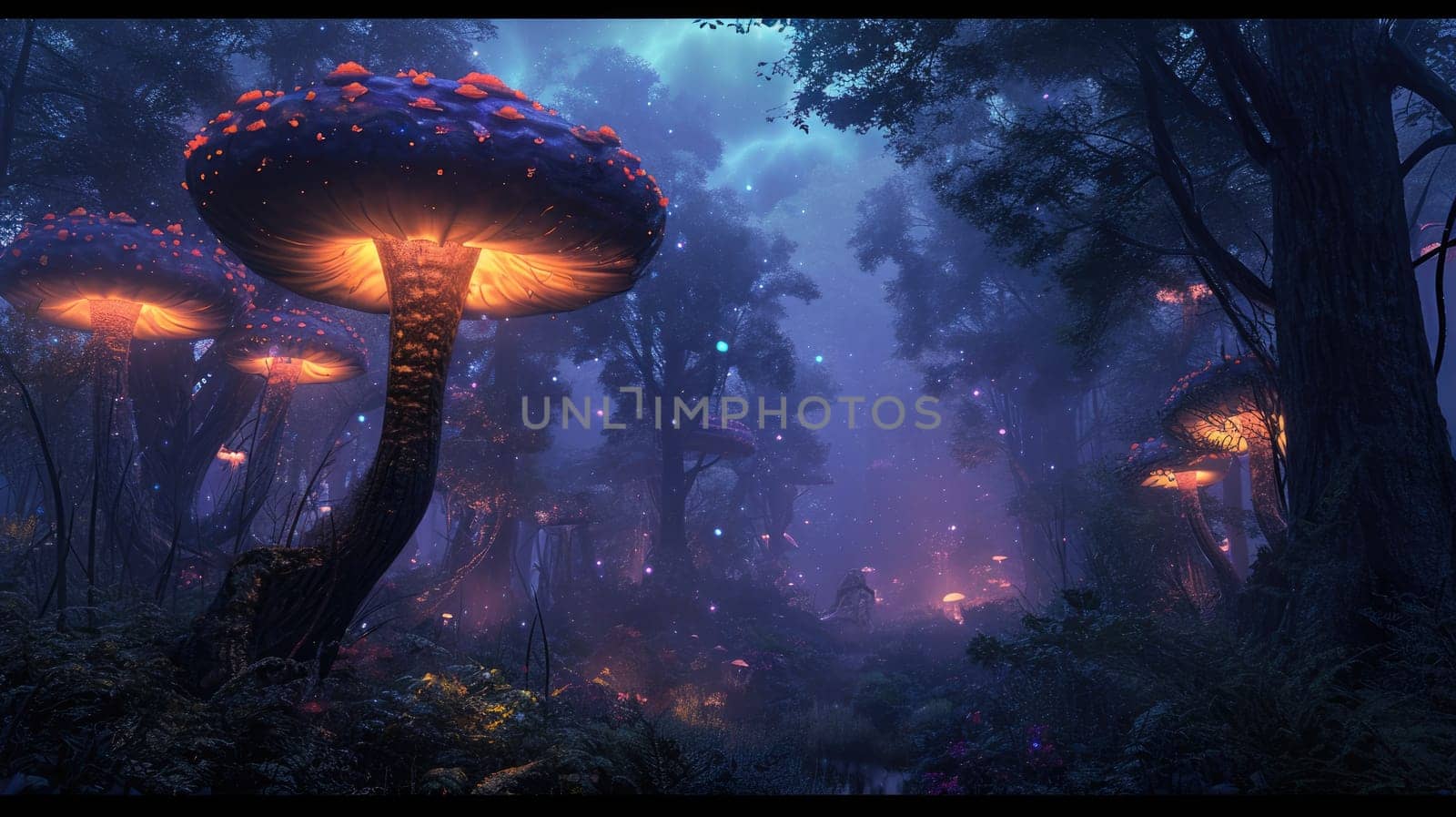 Fantasy Forest with Luminous Giant Mushrooms. Resplendent. by biancoblue