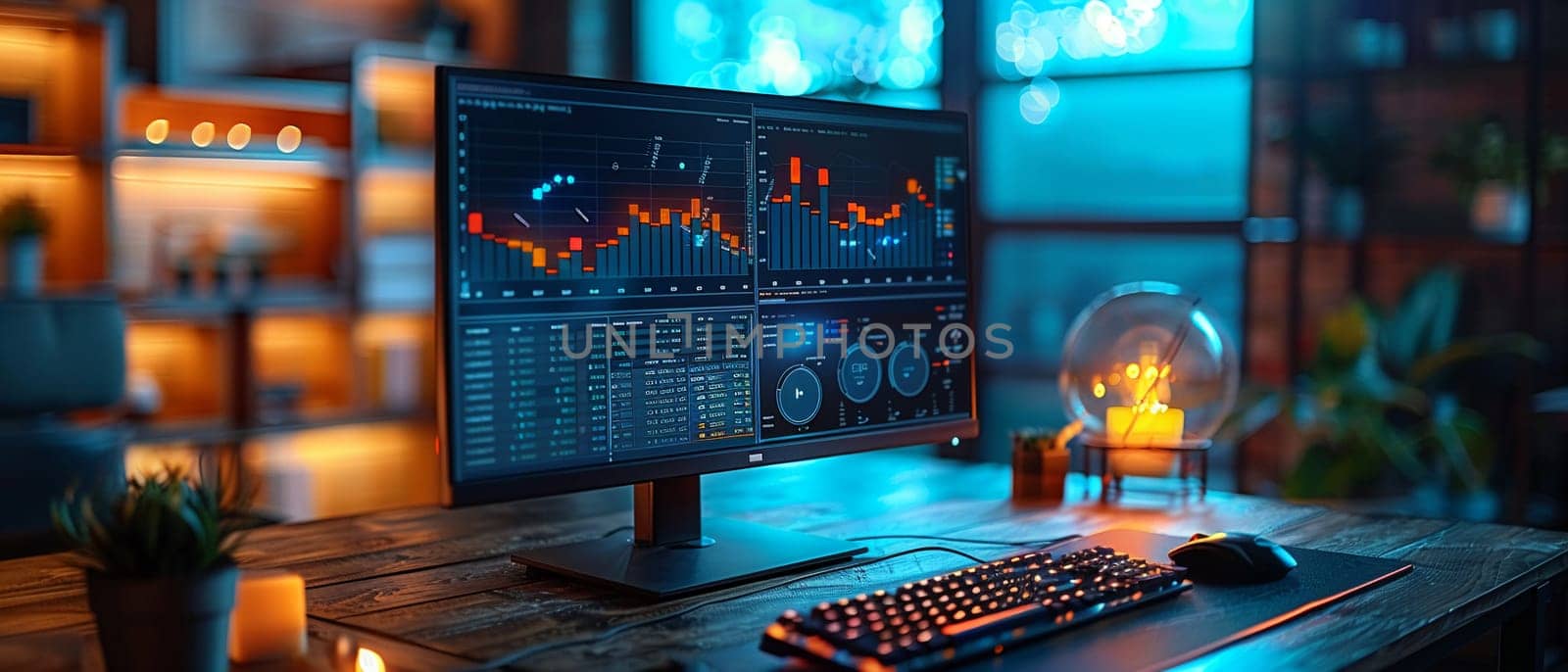 Modern computer monitor with graph chart, symbolizing finance and business.