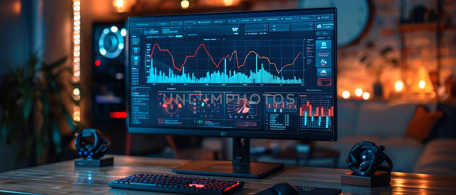 Modern computer monitor with graph chart, symbolizing finance and business.