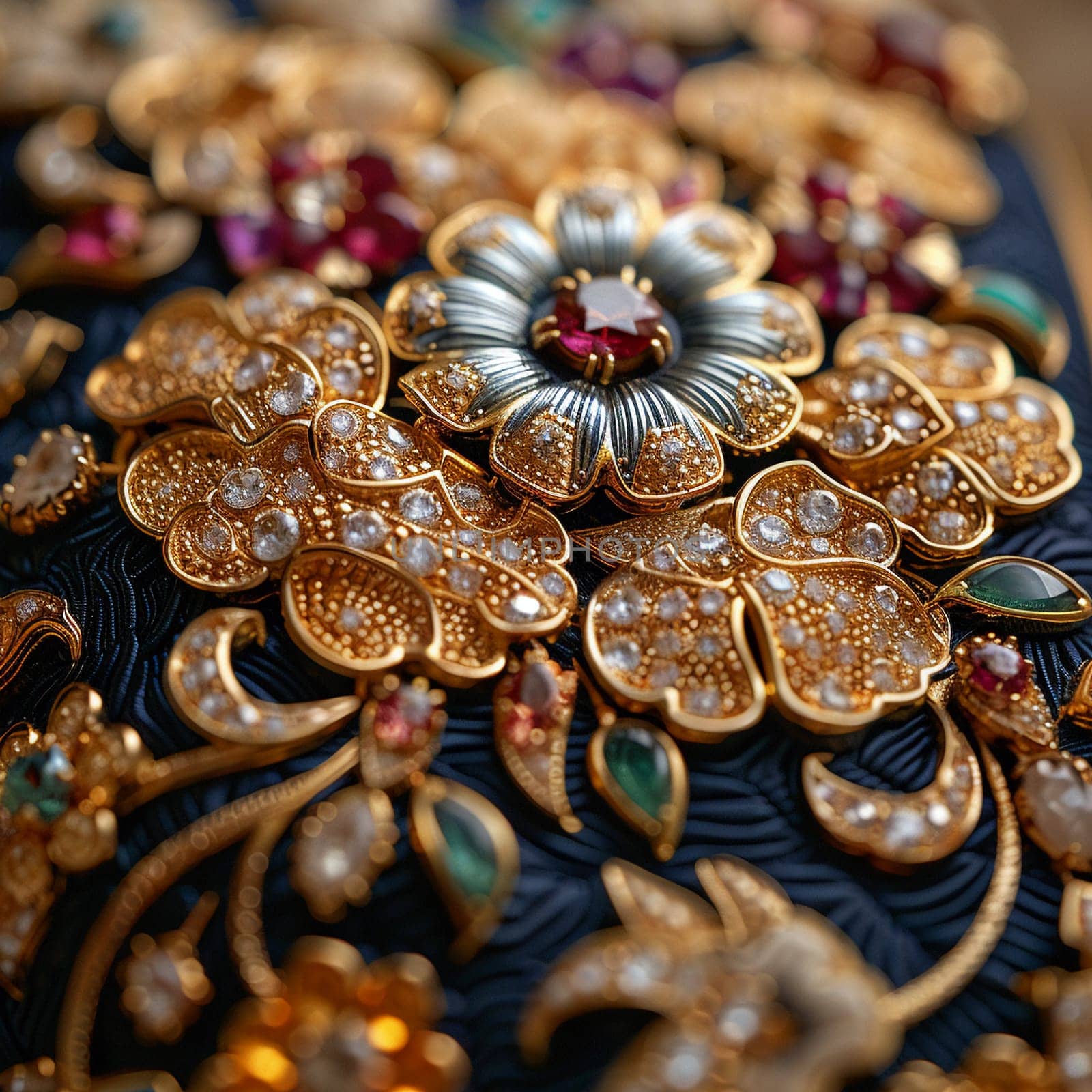 Close-up of intricate jewelry, symbolizing luxury and fashion.