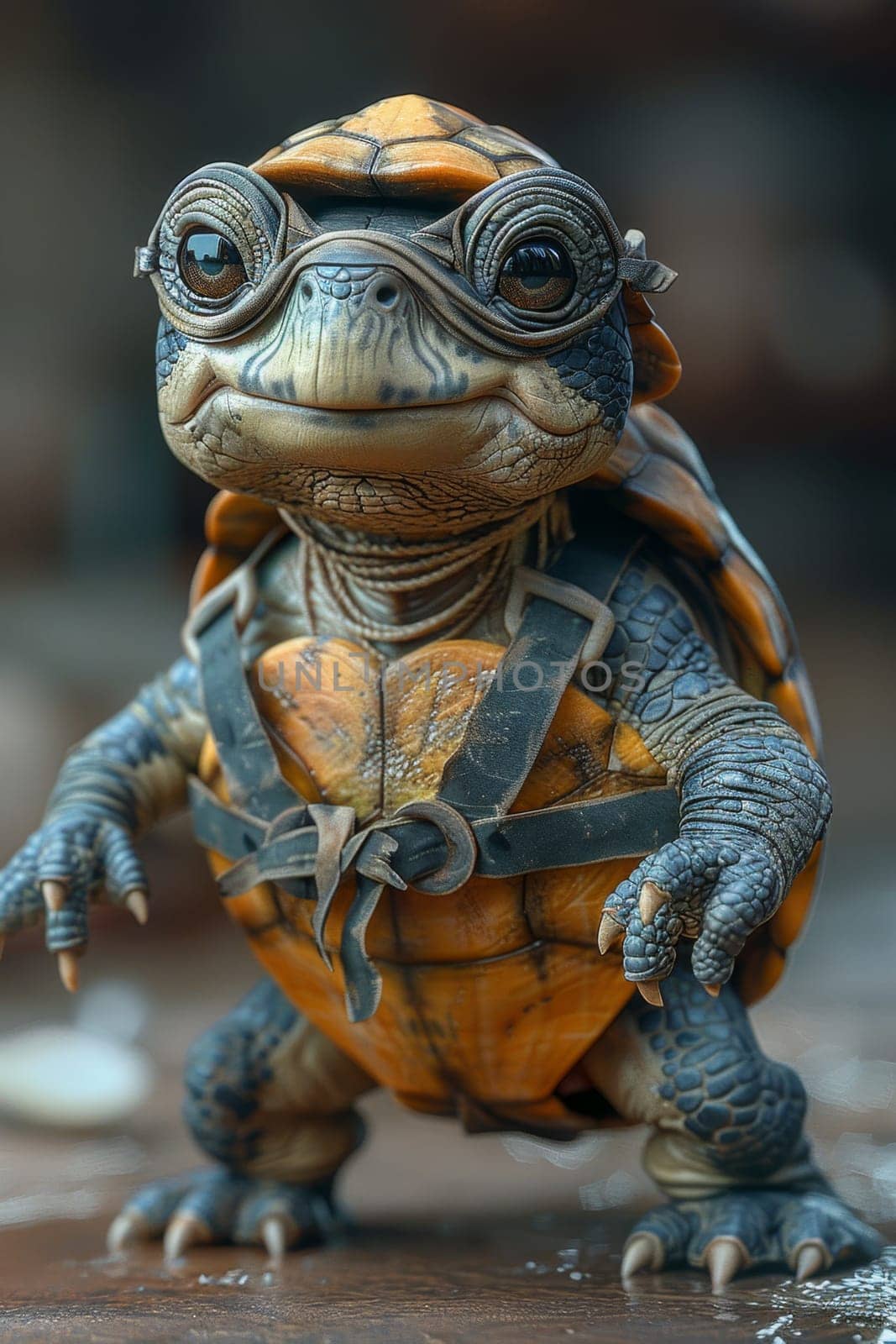 The cartoon character of the turtle athlete. 3d illustration.