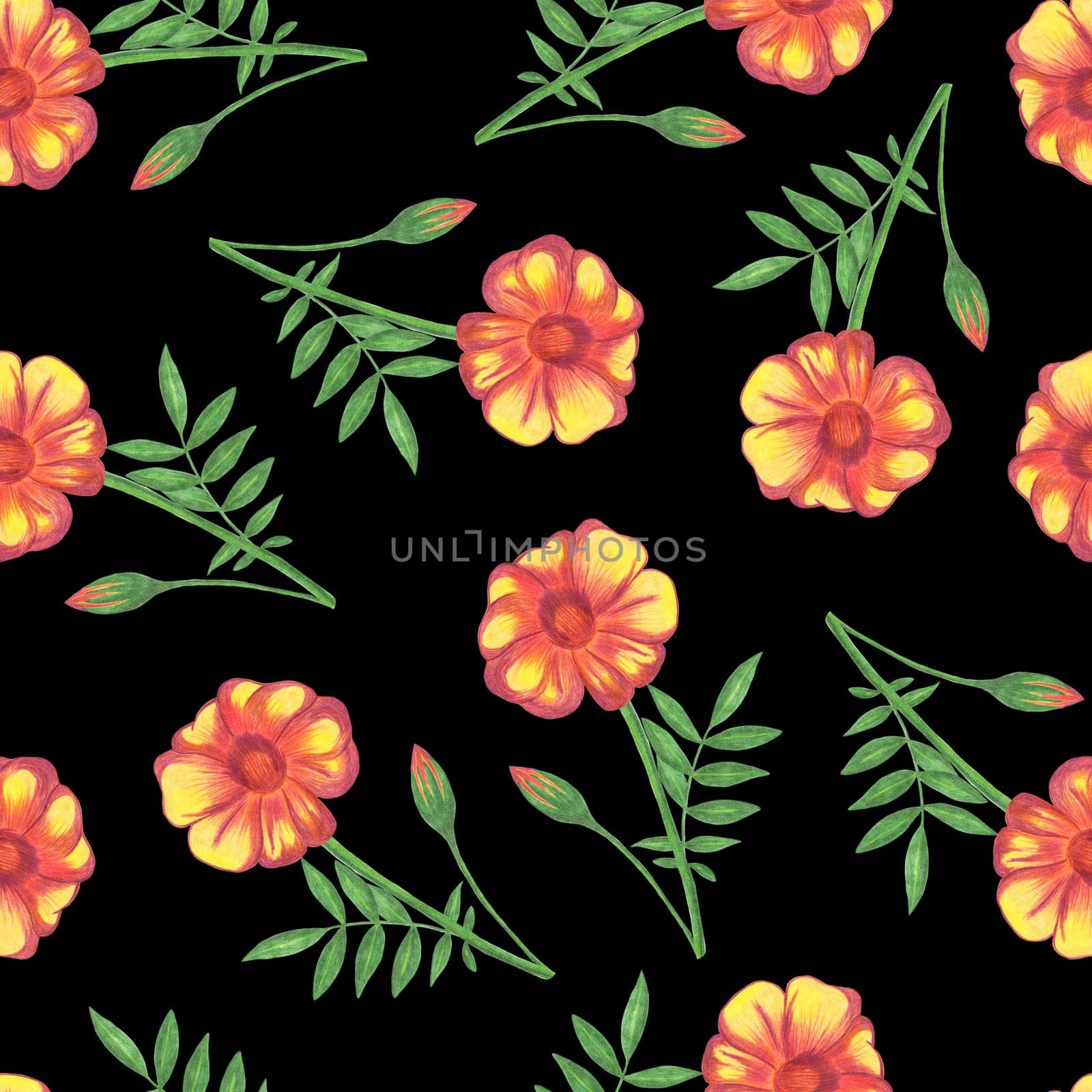 Marigold Flower Seamless Pattern. Floral Digital Paper. by Rina_Dozornaya
