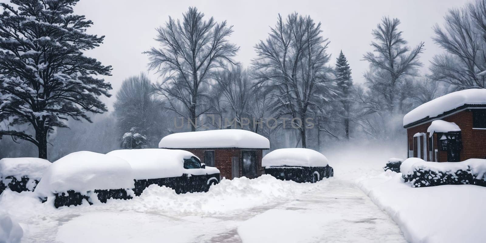 The impact of a severe blizzard with snowdrifts engulfing structures and roads by GoodOlga