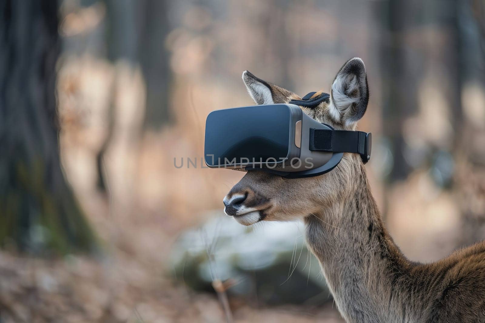 A deer wearing a virtual reality headset. Generative AI by nateemee